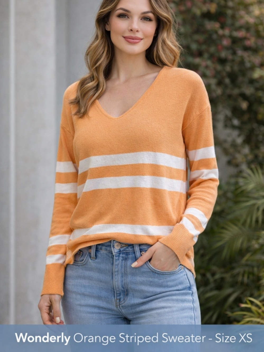 Wonderly Peach V-Neck Knit Top